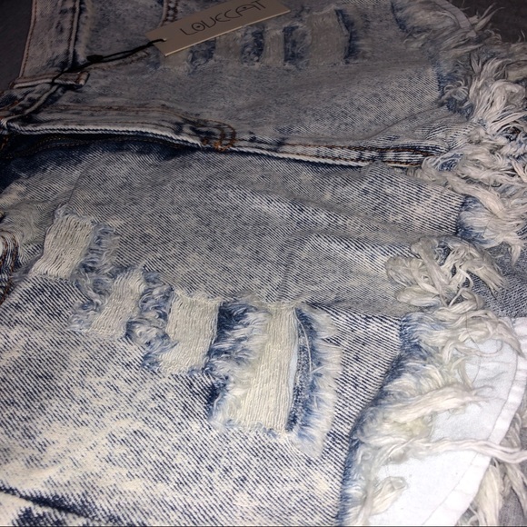 Distressed Frayed Acid Wash Jean Shorts | Size S/M - Picture 6 of 8